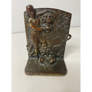 Art Nouveau Woman Water At Fountain Single Bookend Metal Bronze Tone Antique